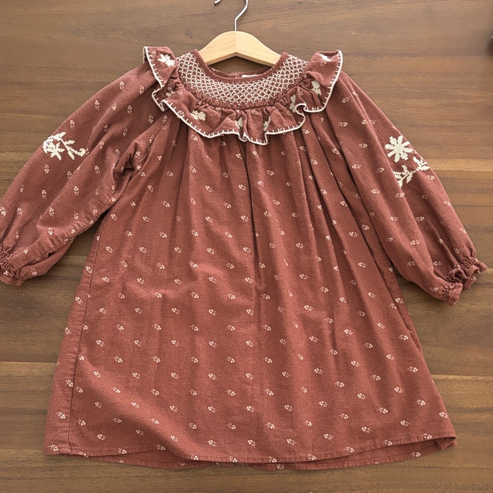 Zara Kids Dress in Rust with Floral Embroidery